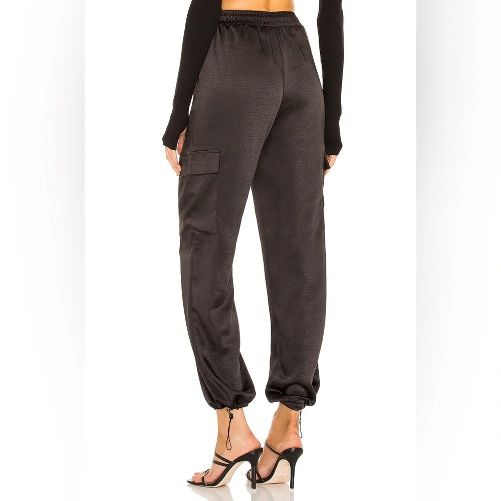 REVOLVE Superdown Women's Large Black Rita Cargo Pant Satin Pockets Drawstring - Picture 2 of 16